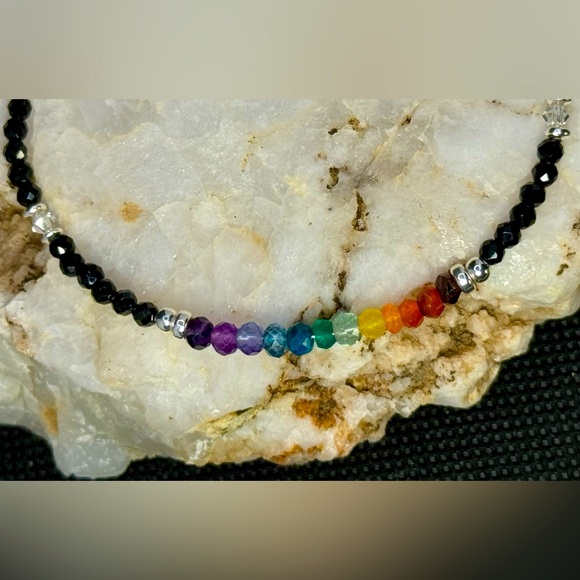 Spinel Rainbow Gemstone Bracelet with Sterling Silver Beads and clasp - Picture 4 of 7